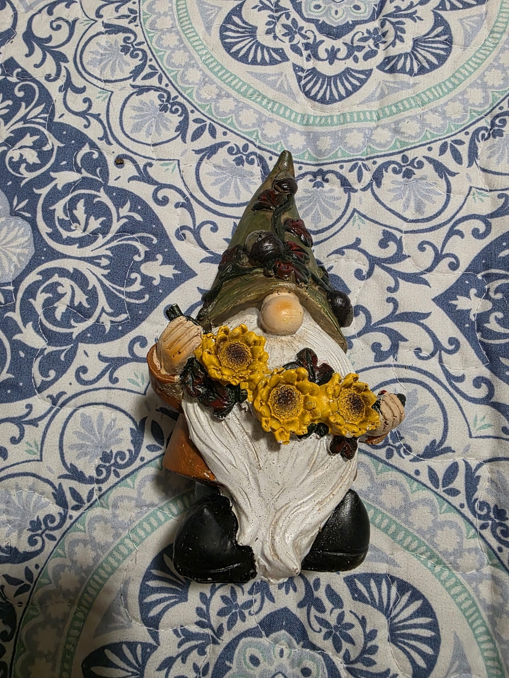 Sunflower Garden Gnome Figurine - Yellow, Green, White